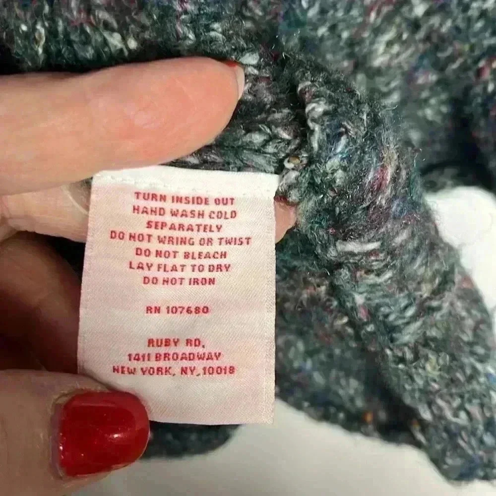 Ruby Rd Womens Cardigan LP Marled Blue White Red Open Ruffle Front 3/4 Sleeve - Picture 5 of 12